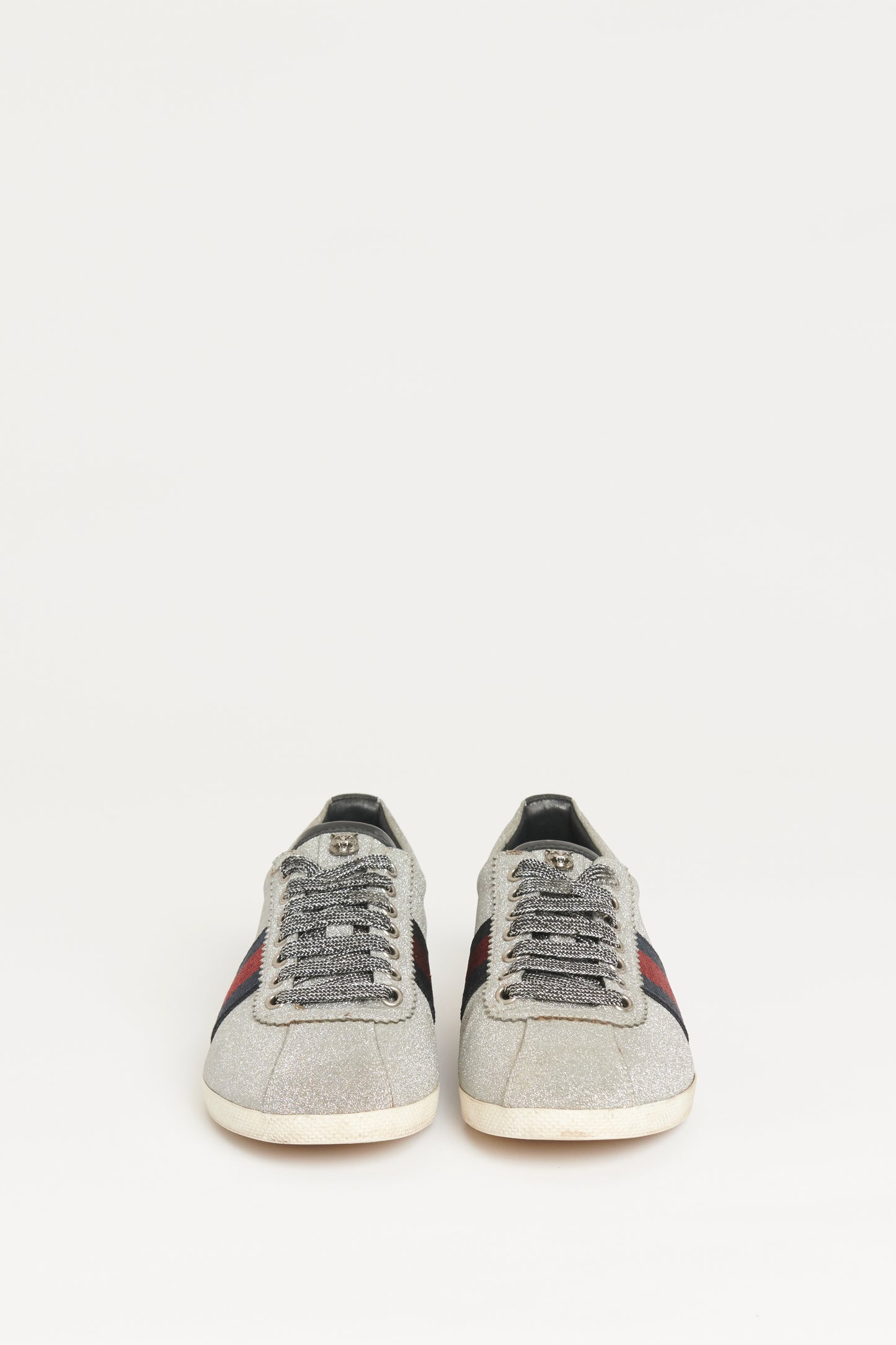 Silver Glitter Ace Striped Preowned Trainers