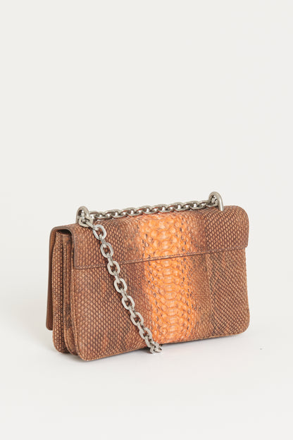 Brown/Coral Python Preowned Chain Shoulder Bag