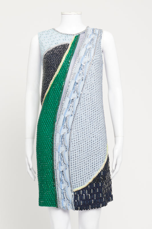 FW17 Blue & Green Silk Preowned Embellished Dress