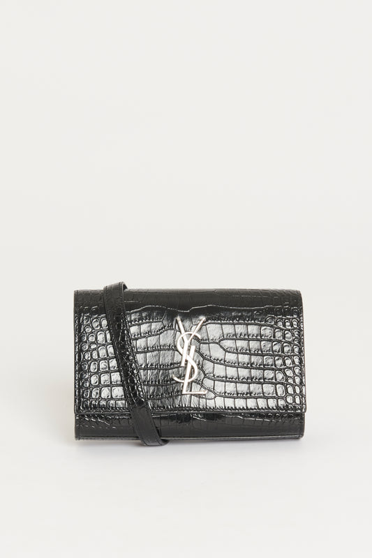 Black Patent Croc Effect preowned Kate Belt Bag