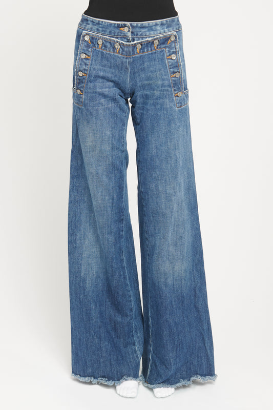Blue Denim Horizontal Button Preowned Jeans