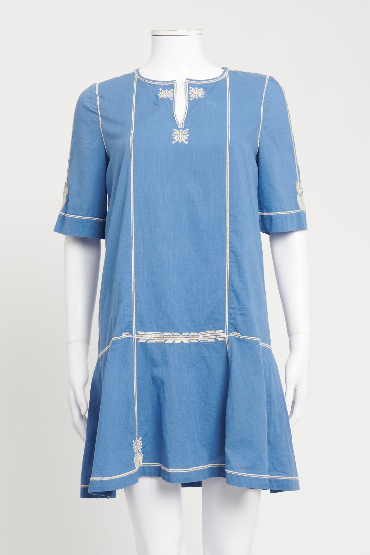Blue White Embroidery Preowned Tunic Dress