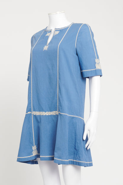 Blue White Embroidery Preowned Tunic Dress