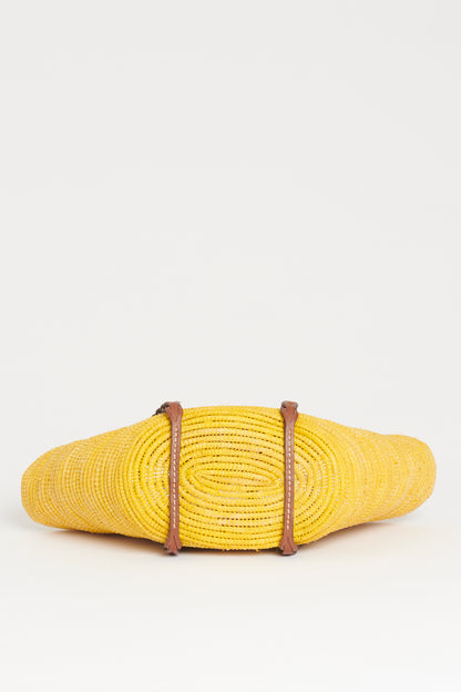 Yellow Straw & Leather Basket Tote