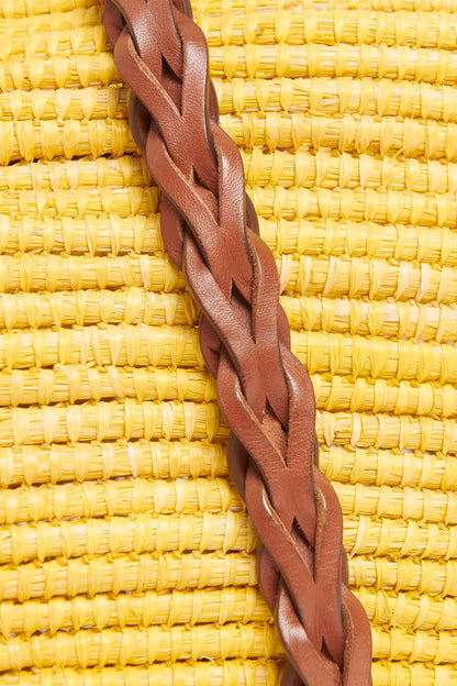 Yellow Straw & Leather Basket Tote