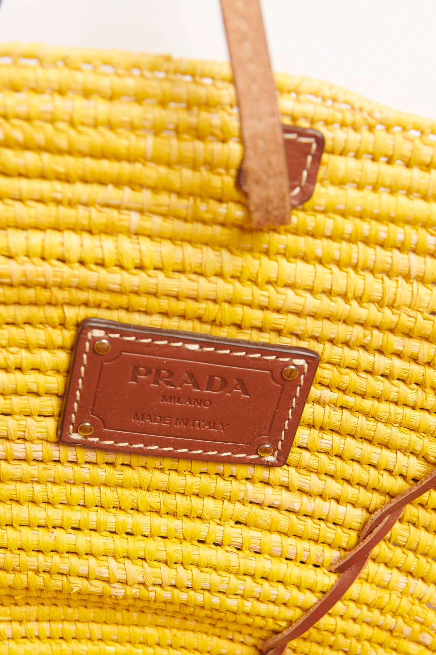 Yellow Straw & Leather Basket Tote