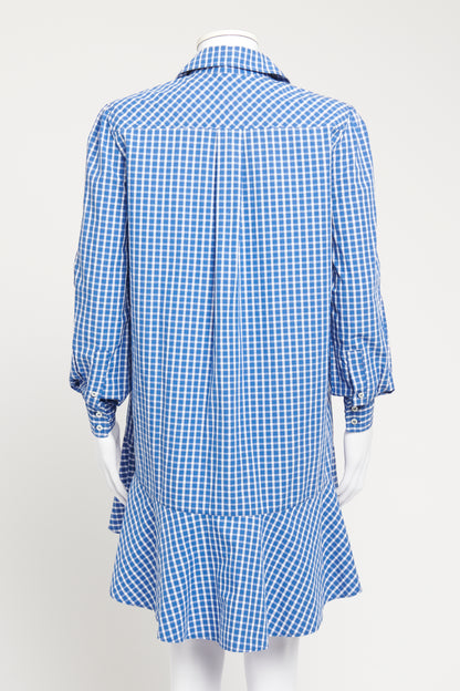 Blue and White Checkered Preowned Shirt Dress