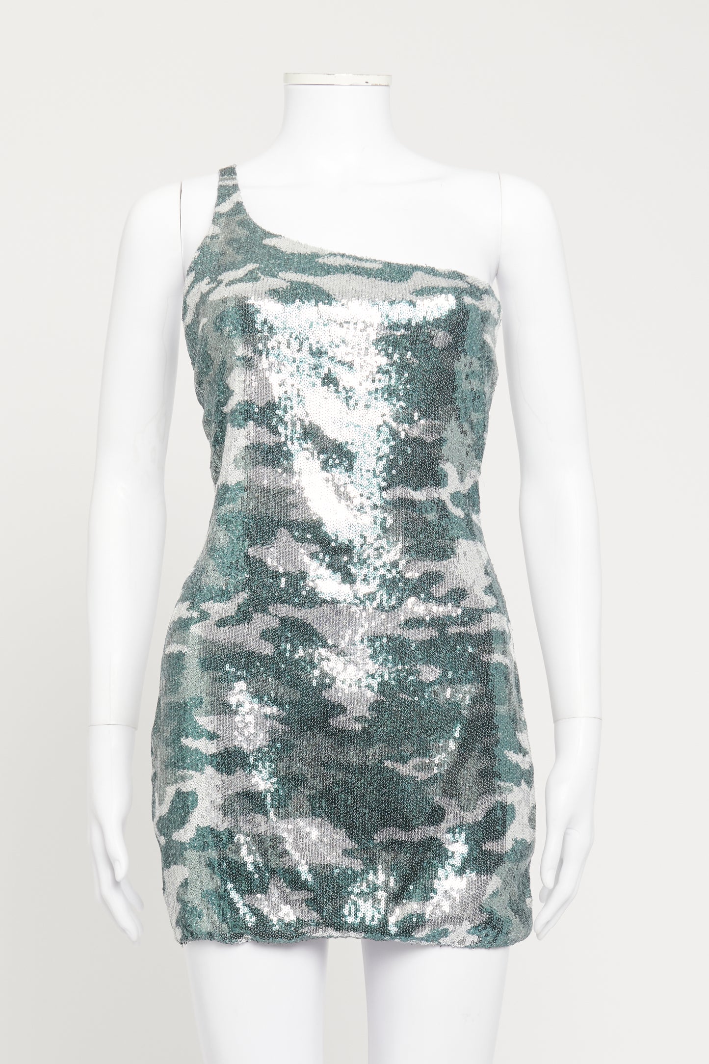 Green & Grey Camouflage Sequins Preowned Dress