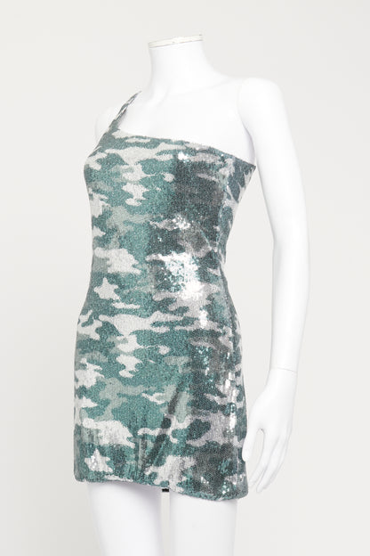 Green & Grey Camouflage Sequins Preowned Dress