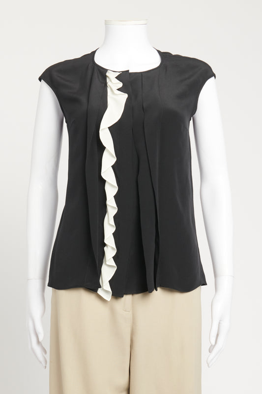 Black Preowned Sleeveless Top With Ruffle Detail