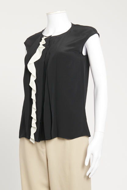 Black Preowned Sleeveless Top With Ruffle Detail