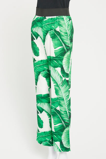 White Preowned Tropical Printed Trousers