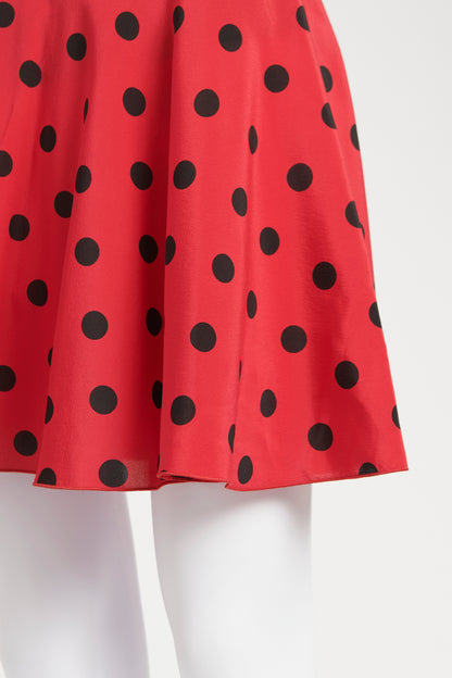 Red Silk Blend Polka Dot Print Preowned Mini Skirt