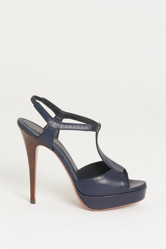 2009 Navy Leather Preowned Tribute Heeled Sandals