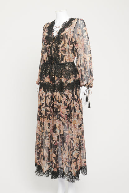Multicolour Preowned Lace Paneled Floral Georgette Dress