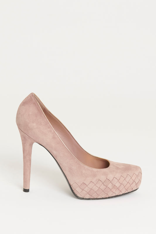 Pink Suede Preowned Platform Pumps