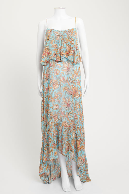 Ruffle Trim Printed Strappy Preowned Maxi Dress