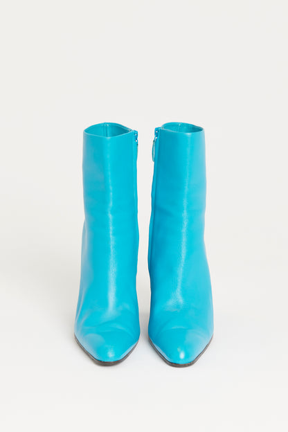 2019 Blue Leather Heel Preowned Ankle Boots