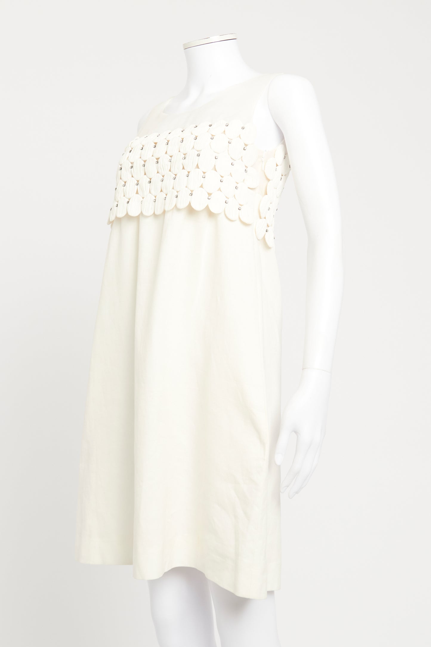 Cream Linen Preowned Embellished Shift Dress