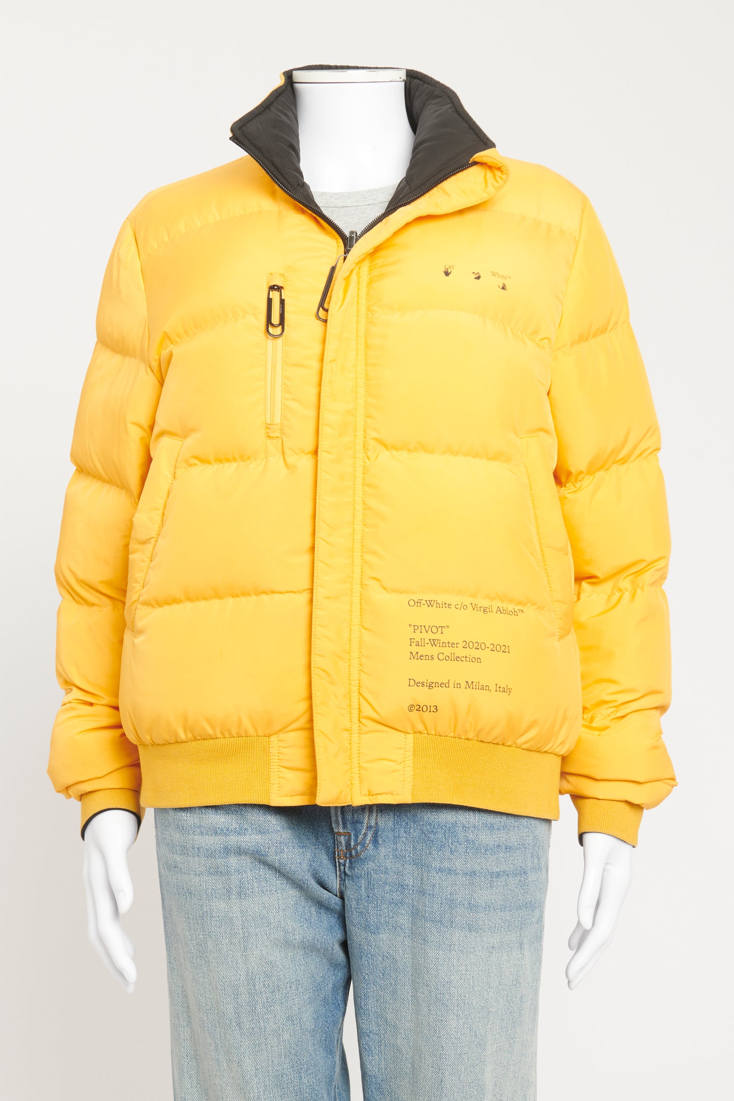 Black Yellow Reversible Pivot Puffer Preowned Jacket