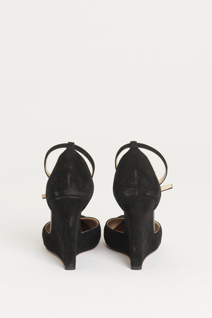 Black Suede Wedge Preowned Heels