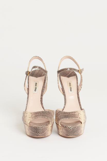 Ivory/Brown Snakeskin Preowned Heeled Sandals