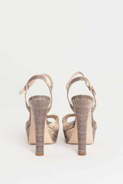 Ivory/Brown Snakeskin Preowned Heeled Sandals