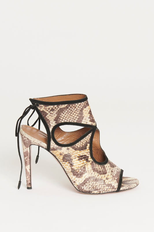 Cream/Brown Snakeskin Preowned Sandals With Cutout