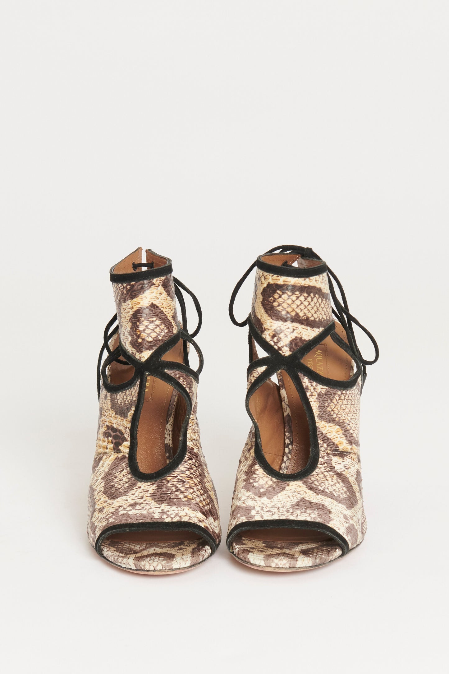 Cream/Brown Snakeskin Preowned Sandals With Cutout