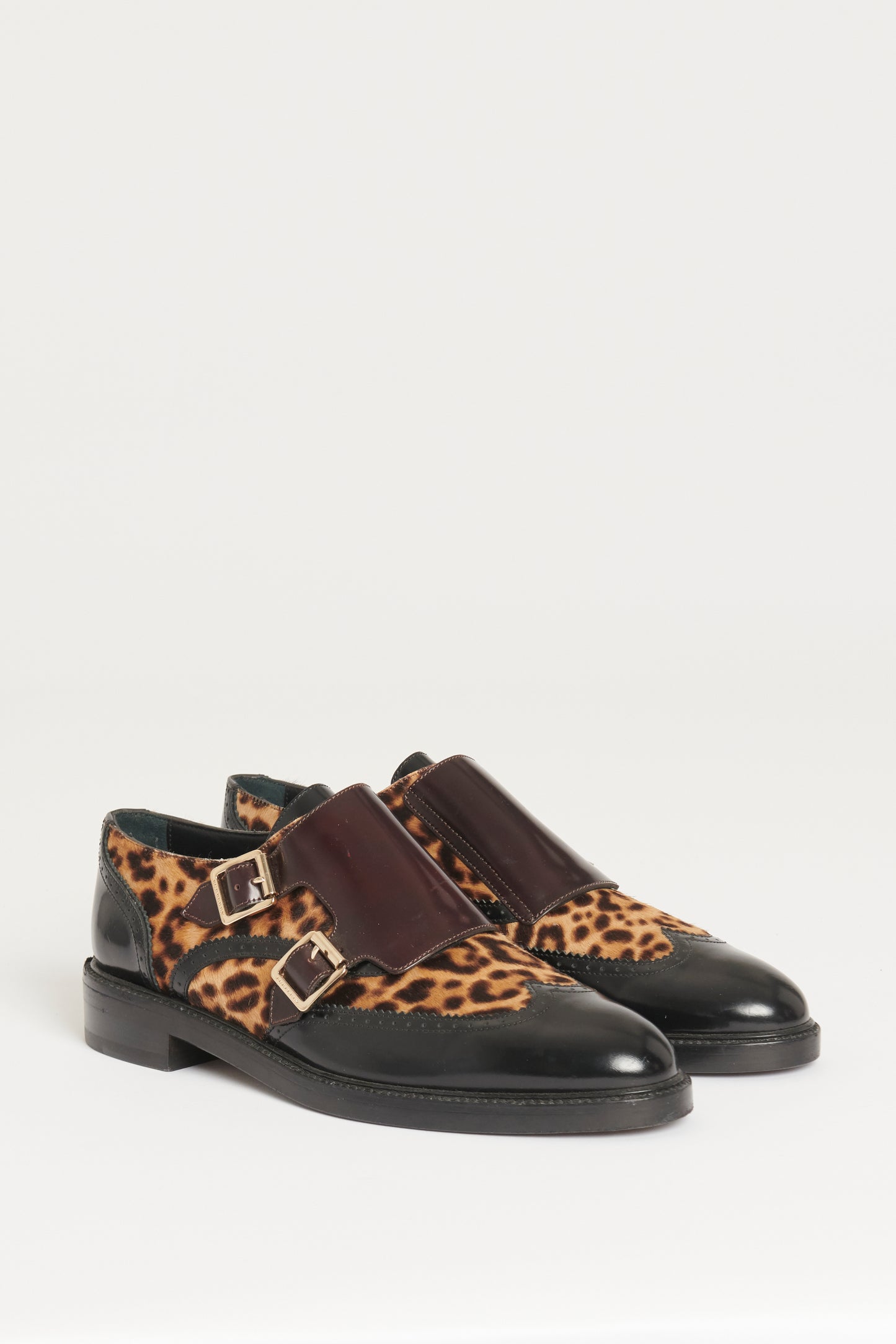 Brown/Beige Leather 'Sunningford' Leopard Print Loafers