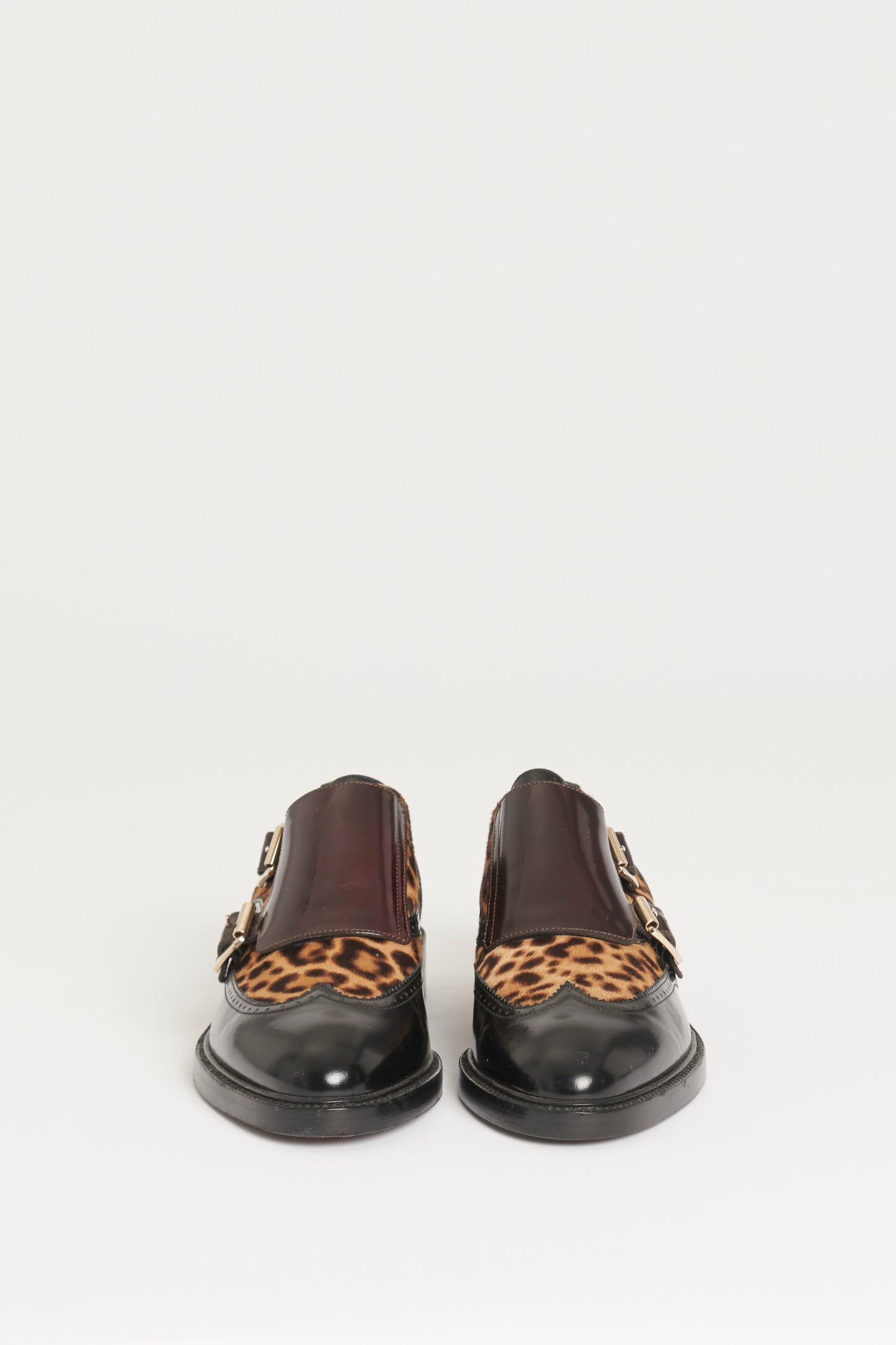Brown/Beige Leather 'Sunningford' Leopard Print Loafers