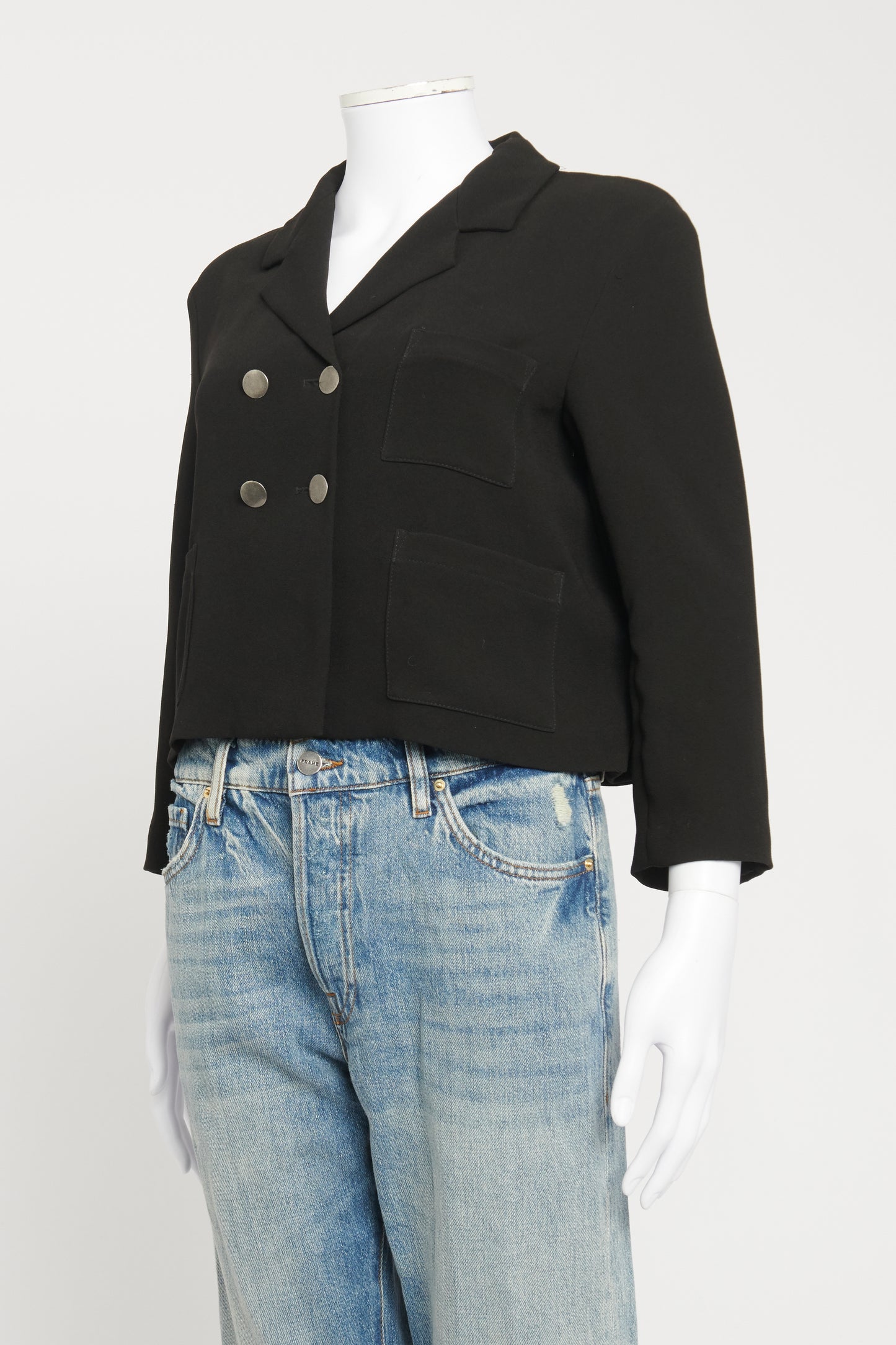 Black Preowned cropped Blazer With Ruthenium Buttons