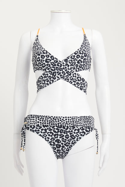 Black & White Leopard Print Preowned Bikini