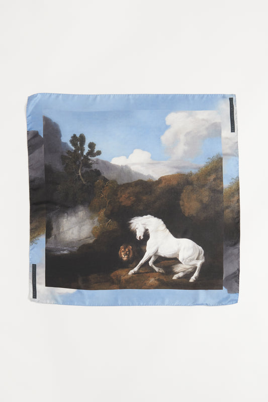 2017 Silk Preowned Scarf With 'White Horse And Lion' Print