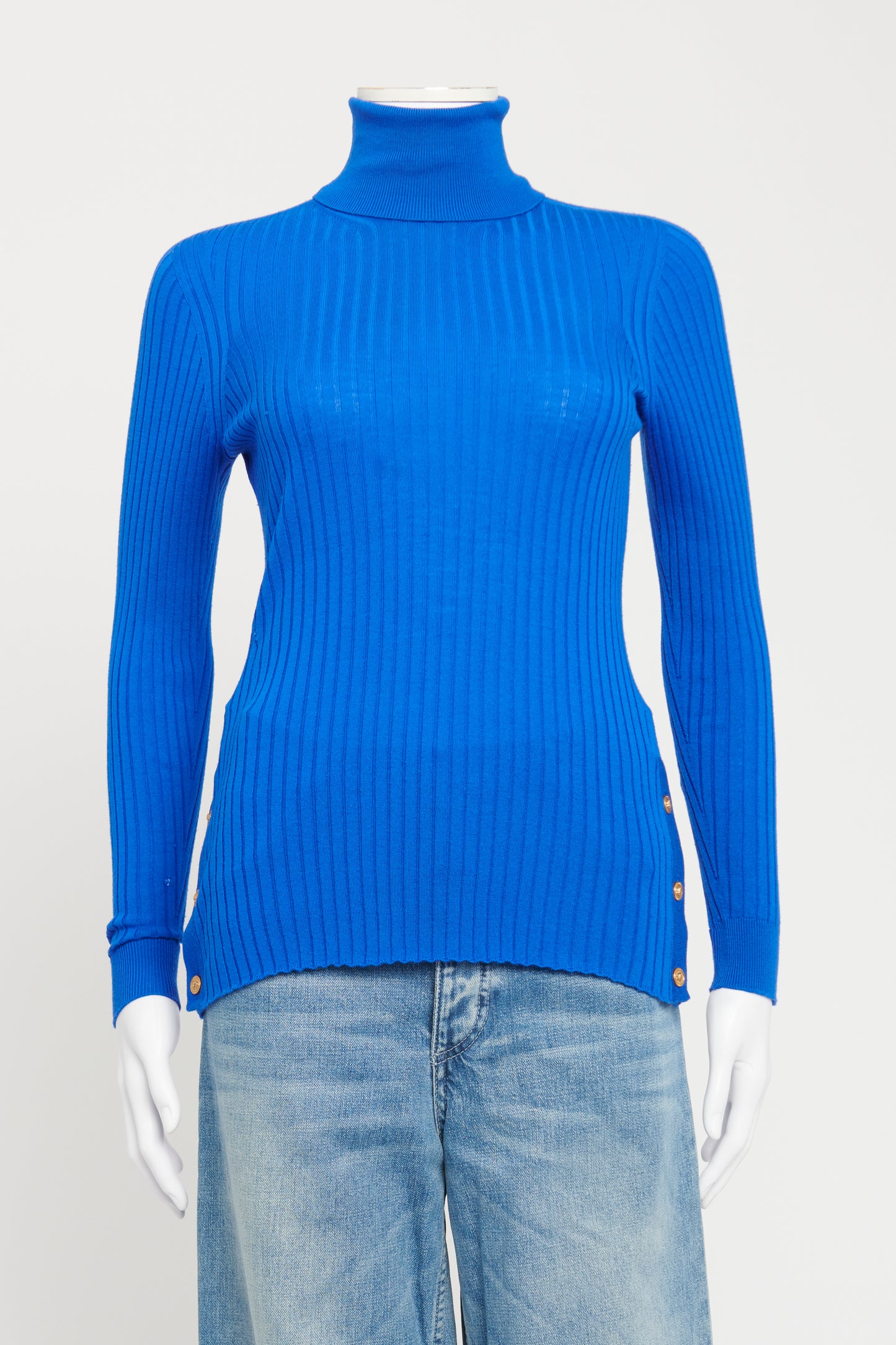 Cobalt Blue Wool Ribbed Turtleneck Preowned Sweater