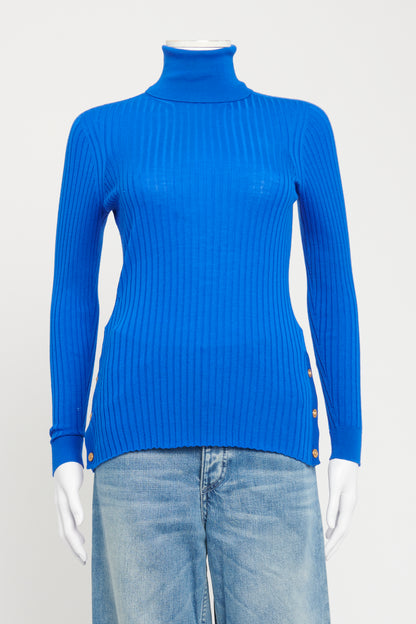 Cobalt Blue Wool Ribbed Turtleneck Preowned Sweater