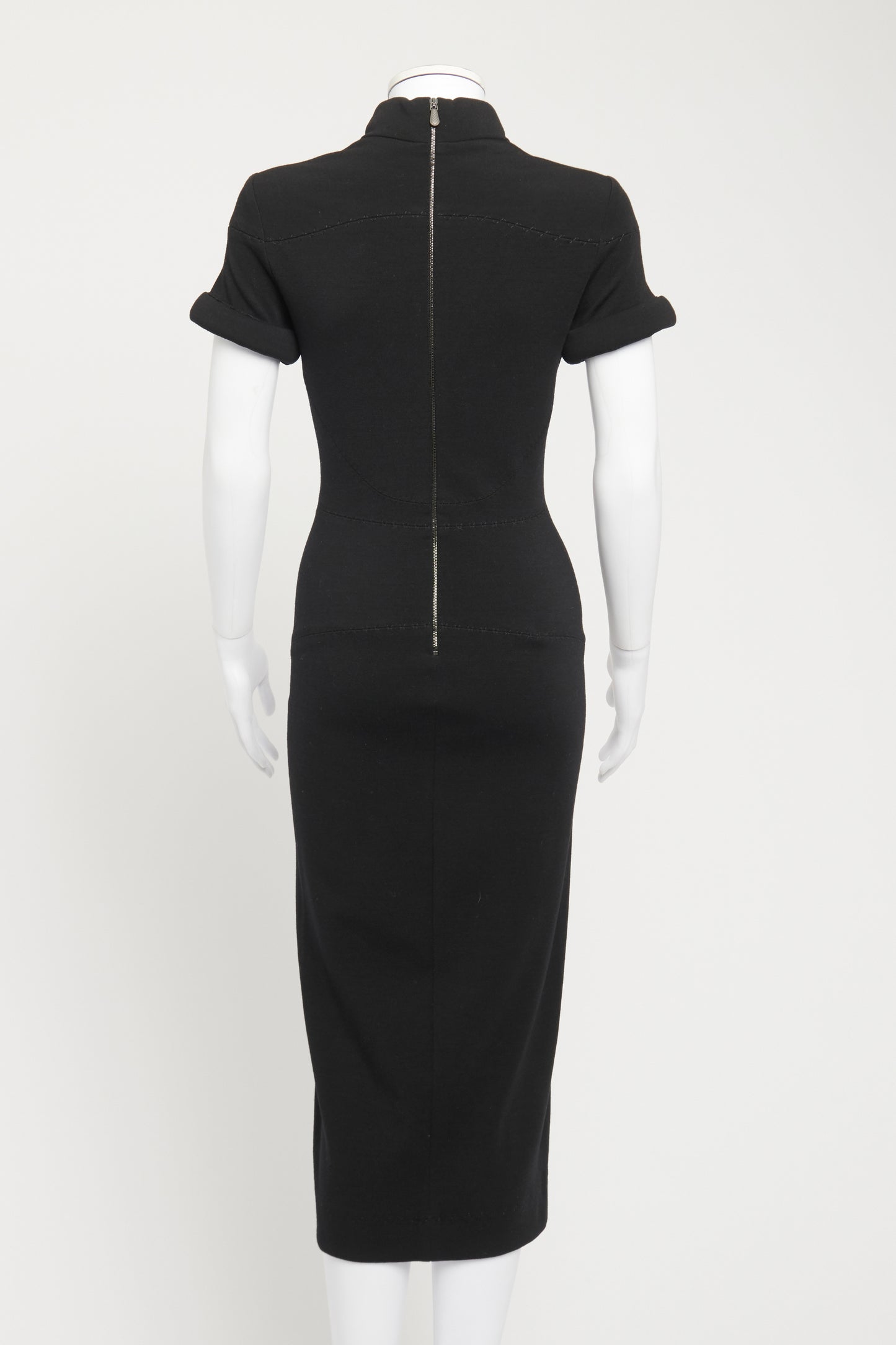 Black Stretch Wool Mock Neck Preowned Dress