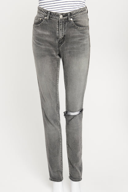 Dark Grey Saint Laurent Slim Distressed Preowned Jeans