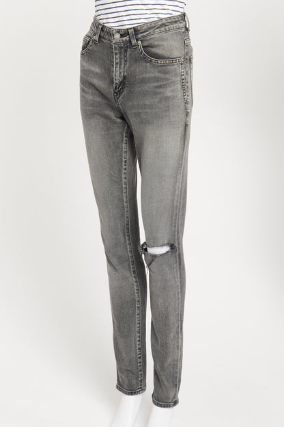 Dark Grey Saint Laurent Slim Distressed Preowned Jeans