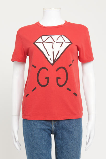 2016 Red Preowned Diamond Print T-Shirt