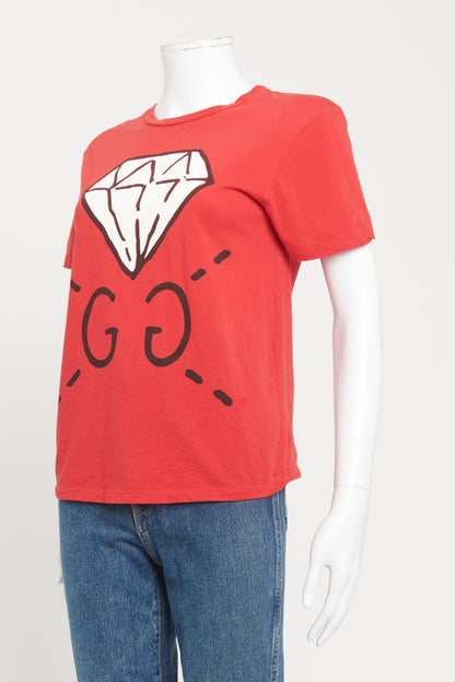 2016 Red Preowned Diamond Print T-Shirt