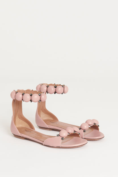 Pink Leather Preowned La Bombe Low Heeled Sandals