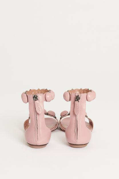 Pink Leather Preowned La Bombe Low Heeled Sandals