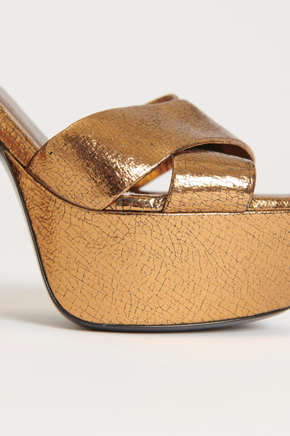 Gold Aged Leather Preowned Farrah Platform Sandals