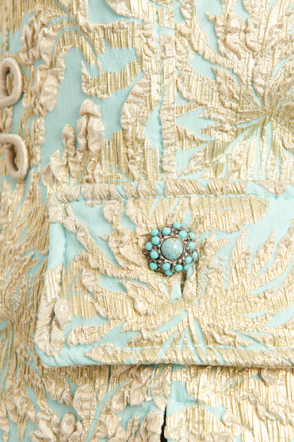 Gold/Turquoise Silk Baroque Pattern Jacket