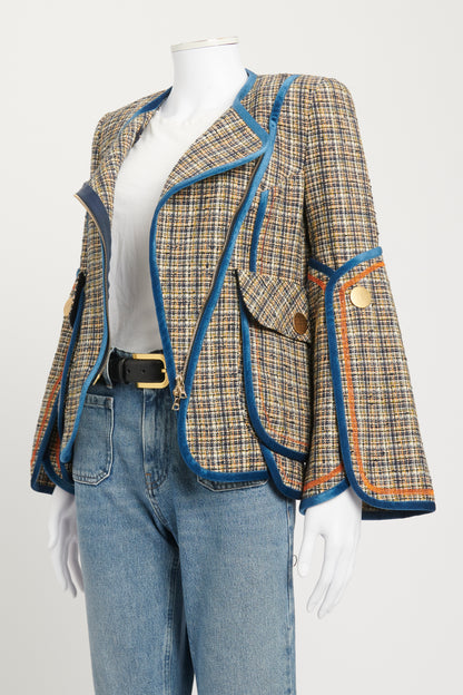 Multicolour Tweed Preowned Biker Style Jacket