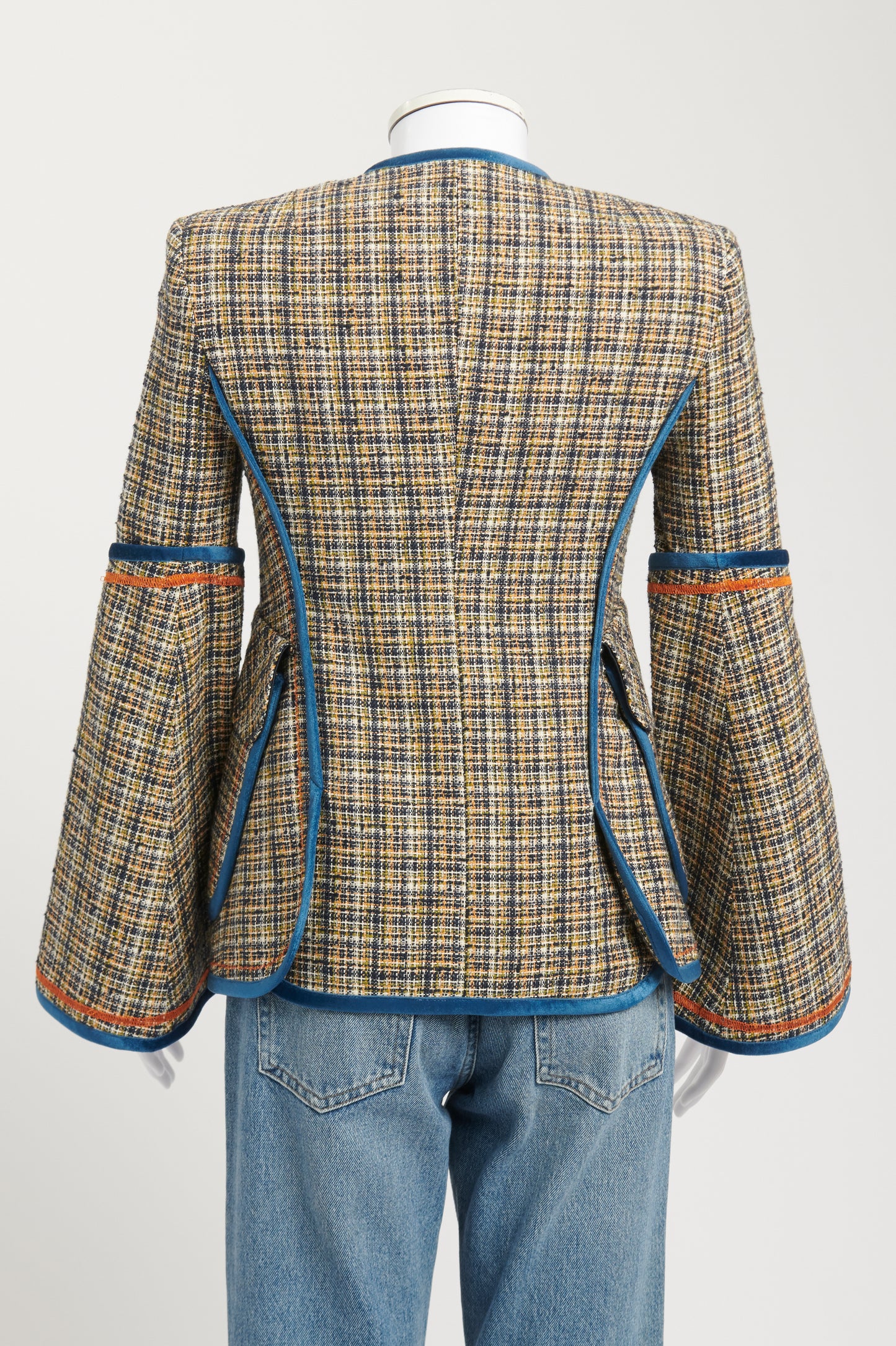 Multicolour Tweed Preowned Biker Style Jacket