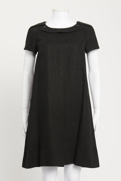 Black Cotton Round Neck Cap Sleeve Preowned Dress