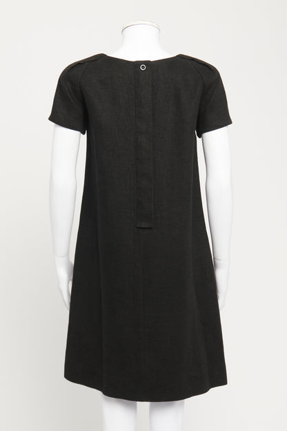 Black Cotton Round Neck Cap Sleeve Preowned Dress