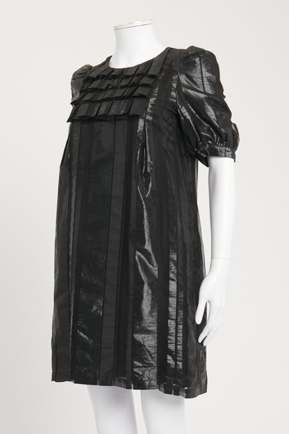 Black Metallic Silk Babydoll Preowned Mini Dress
